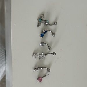 Set of Silver and Gemstone Belly Rings